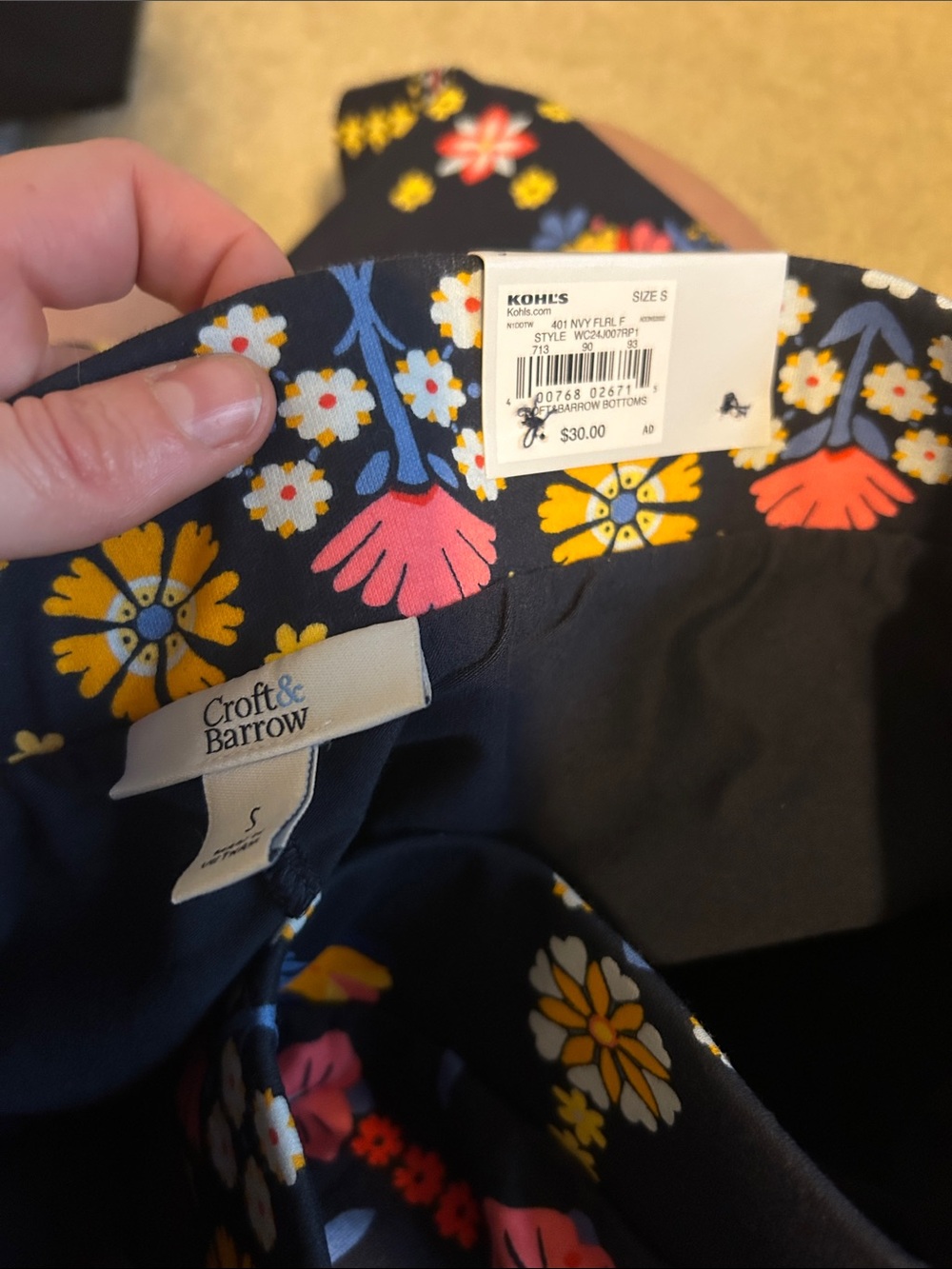 Floral Pattern Navy A-Line Skirt - Navy with Pink, Yellow & Blue - Picture 5 of 5